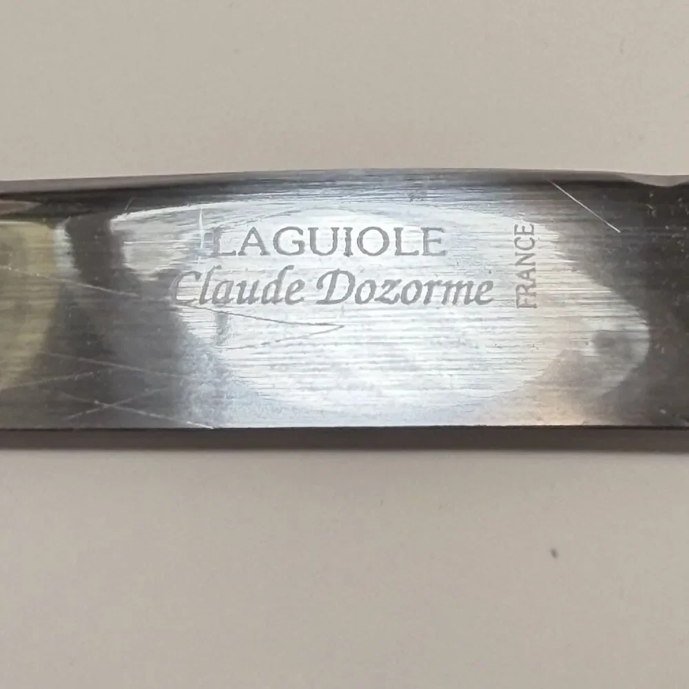 Claude Dozorme Carving Knife & Fork w/ Box Laguiole Paris France Horn Handles